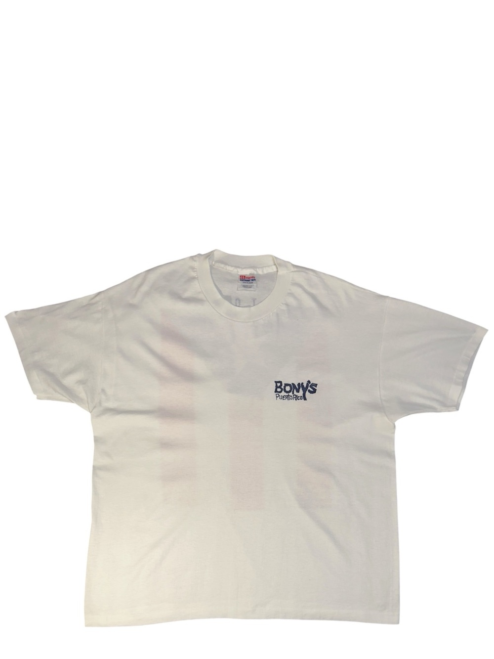 Hanes White Short Sleeve Tee with Small Blue‎ Logo